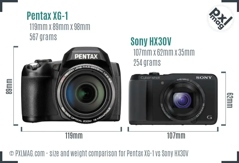 Pentax XG-1 vs Sony HX30V size comparison