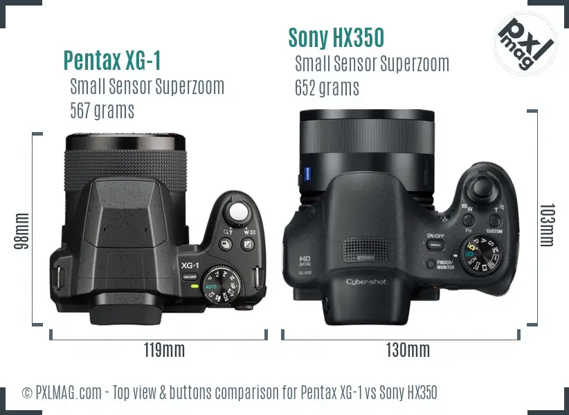 Pentax XG-1 vs Sony HX350 top view buttons comparison Pentax XG-1 vs Sony HX350 top view buttons comparison