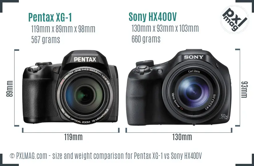 Pentax XG-1 vs Sony HX400V size comparison