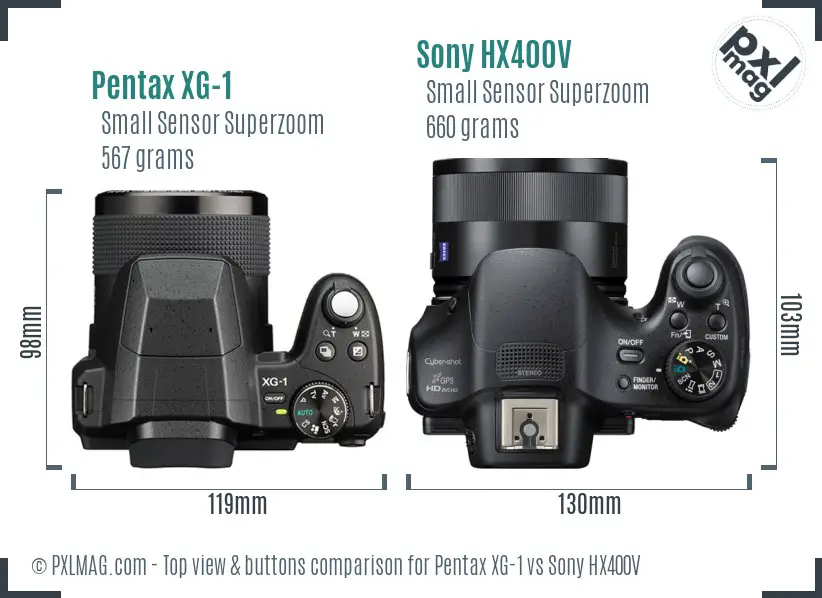 Pentax XG-1 vs Sony HX400V top view buttons comparison