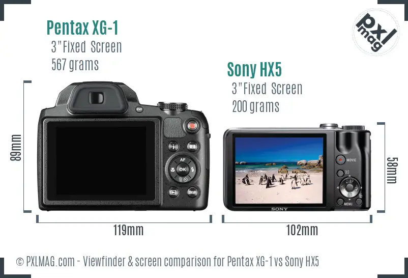 Pentax XG-1 vs Sony HX5 Screen and Viewfinder comparison Pentax XG-1 vs Sony HX5 Screen and Viewfinder comparison