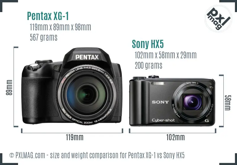 Pentax XG-1 vs Sony HX5 size comparison Pentax XG-1 vs Sony HX5 size comparison