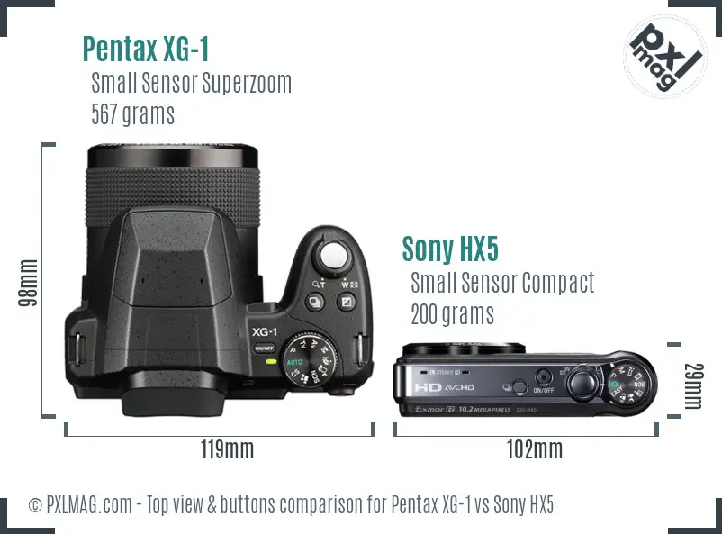 Pentax XG-1 vs Sony HX5 top view buttons comparison Pentax XG-1 vs Sony HX5 top view buttons comparison