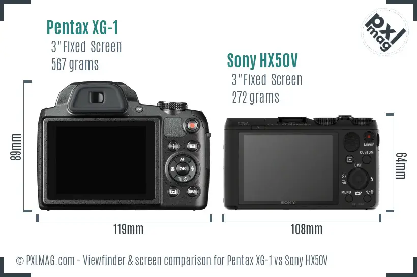 Pentax XG-1 vs Sony HX50V Screen and Viewfinder comparison Pentax XG-1 vs Sony HX50V Screen and Viewfinder comparison