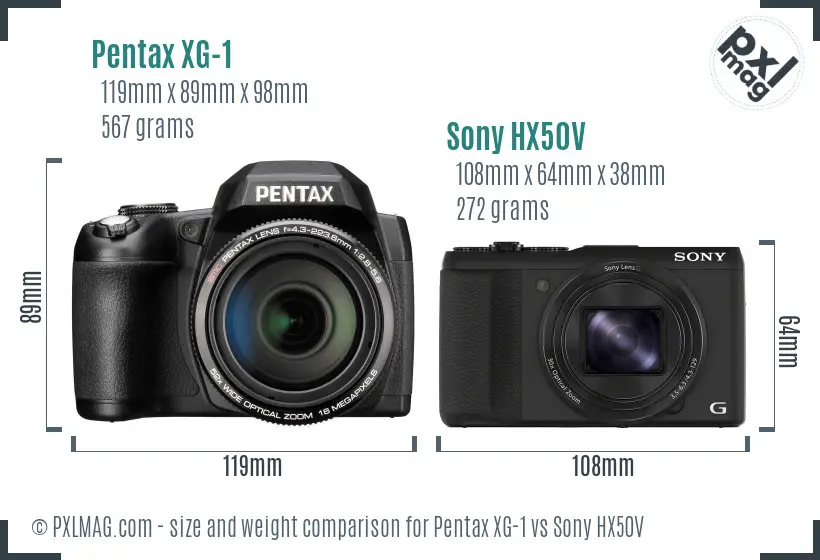 Pentax XG-1 vs Sony HX50V size comparison