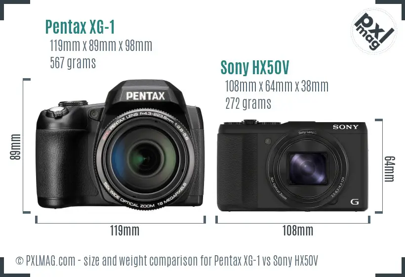 Pentax XG-1 vs Sony HX50V size comparison Pentax XG-1 vs Sony HX50V size comparison
