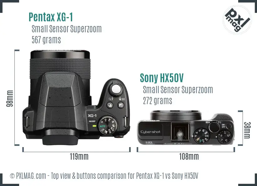Pentax XG-1 vs Sony HX50V top view buttons comparison