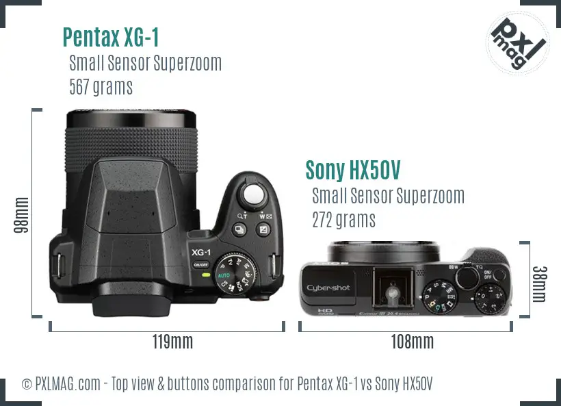 Pentax XG-1 vs Sony HX50V top view buttons comparison Pentax XG-1 vs Sony HX50V top view buttons comparison