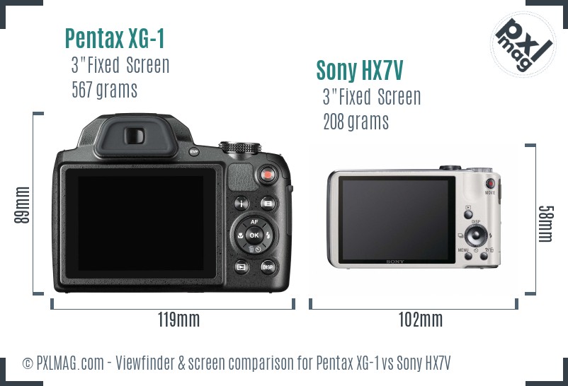 Pentax XG-1 vs Sony HX7V Screen and Viewfinder comparison