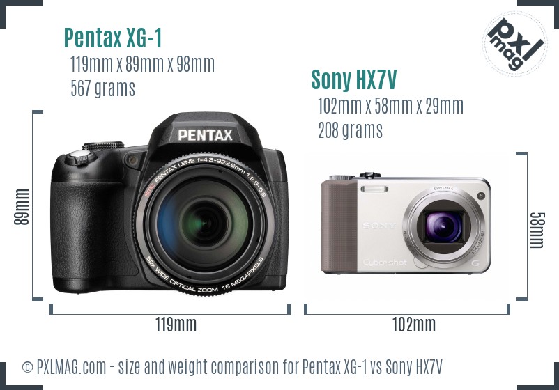 Pentax XG-1 vs Sony HX7V size comparison