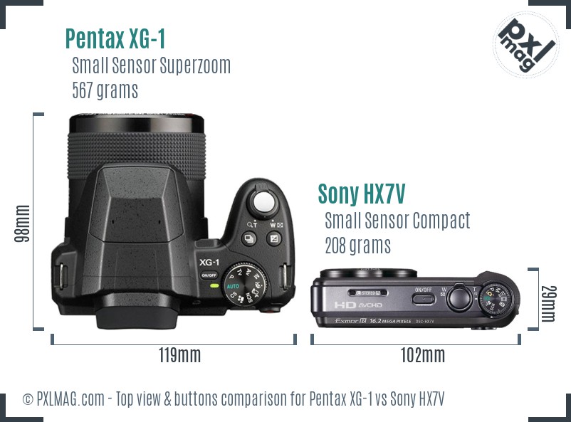 Pentax XG-1 vs Sony HX7V top view buttons comparison