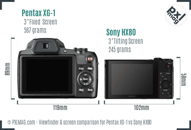 Pentax XG-1 vs Sony HX80 Screen and Viewfinder comparison