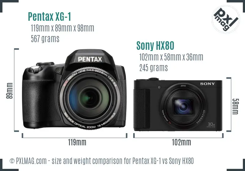 Pentax XG-1 vs Sony HX80 size comparison