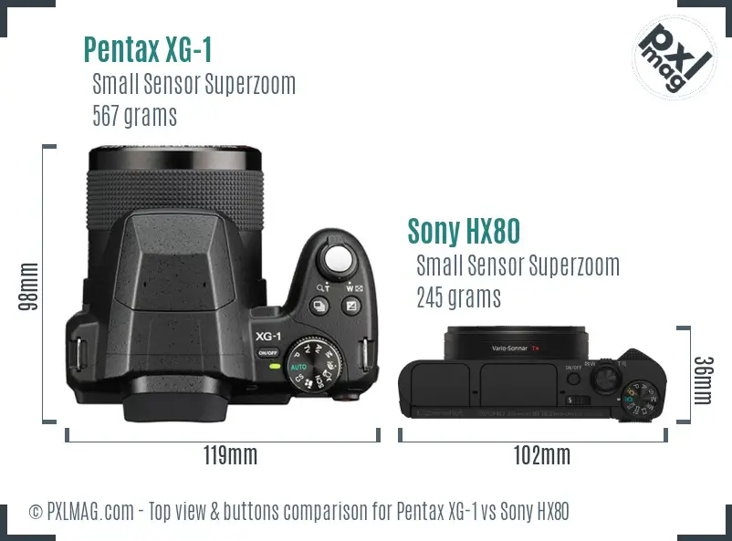 Pentax XG-1 vs Sony HX80 top view buttons comparison