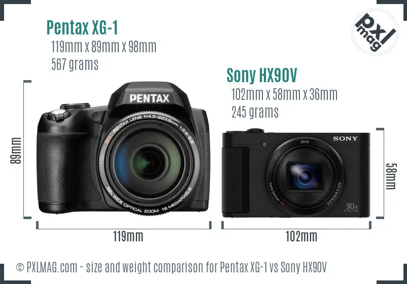 Pentax XG-1 vs Sony HX90V size comparison