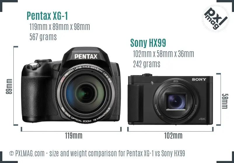 Pentax XG-1 vs Sony HX99 size comparison Pentax XG-1 vs Sony HX99 size comparison