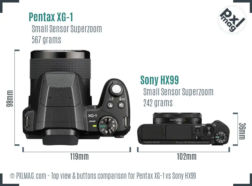 Pentax XG-1 vs Sony HX99 top view buttons comparison Pentax XG-1 vs Sony HX99 top view buttons comparison