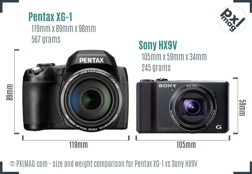 Pentax XG-1 vs Sony HX9V size comparison