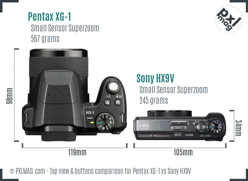 Pentax XG-1 vs Sony HX9V top view buttons comparison