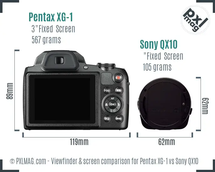 Pentax XG-1 vs Sony QX10 Screen and Viewfinder comparison