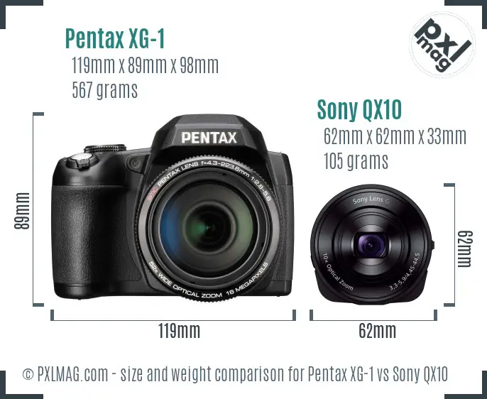 Pentax XG-1 vs Sony QX10 size comparison