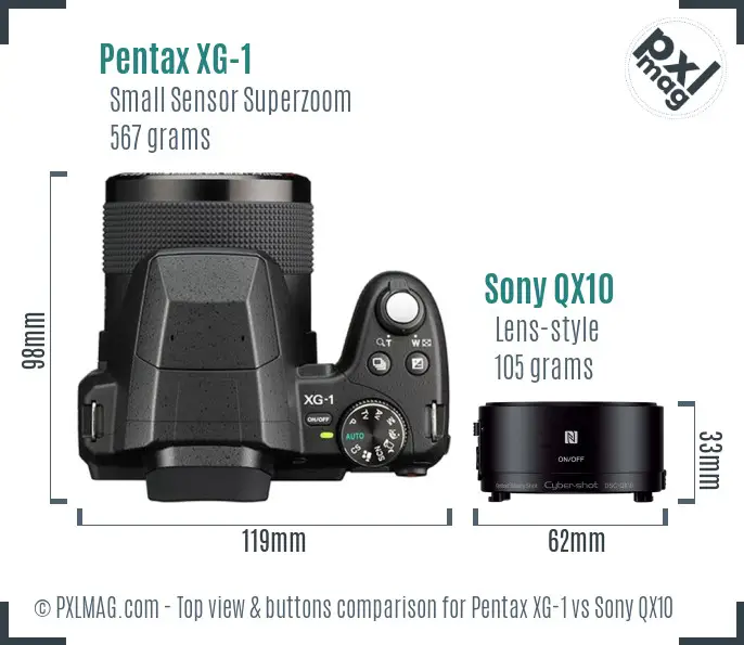 Pentax XG-1 vs Sony QX10 top view buttons comparison