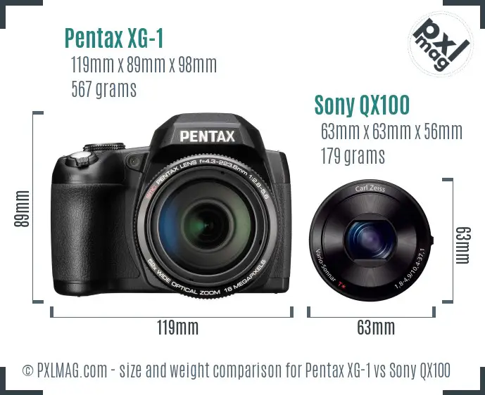 Pentax XG-1 vs Sony QX100 size comparison Pentax XG-1 vs Sony QX100 size comparison