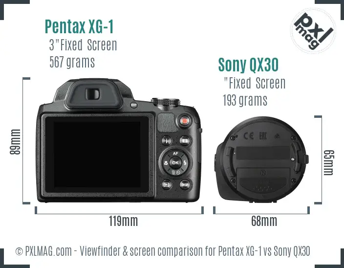 Pentax XG-1 vs Sony QX30 Screen and Viewfinder comparison