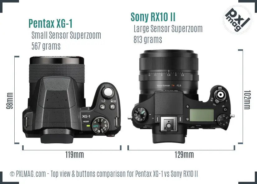 Pentax XG-1 vs Sony RX10 II top view buttons comparison