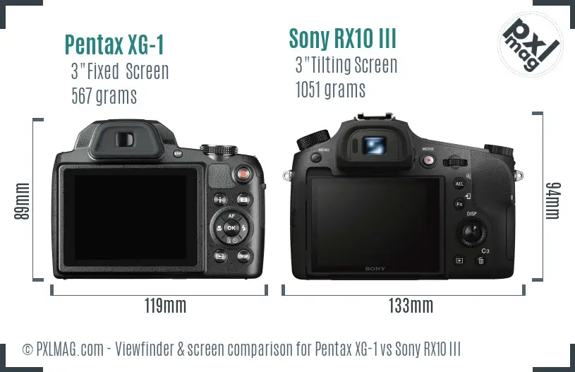 Pentax XG-1 vs Sony RX10 III Screen and Viewfinder comparison
