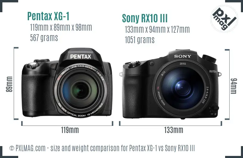 Pentax XG-1 vs Sony RX10 III size comparison