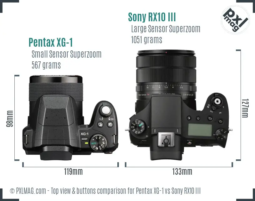Pentax XG-1 vs Sony RX10 III top view buttons comparison