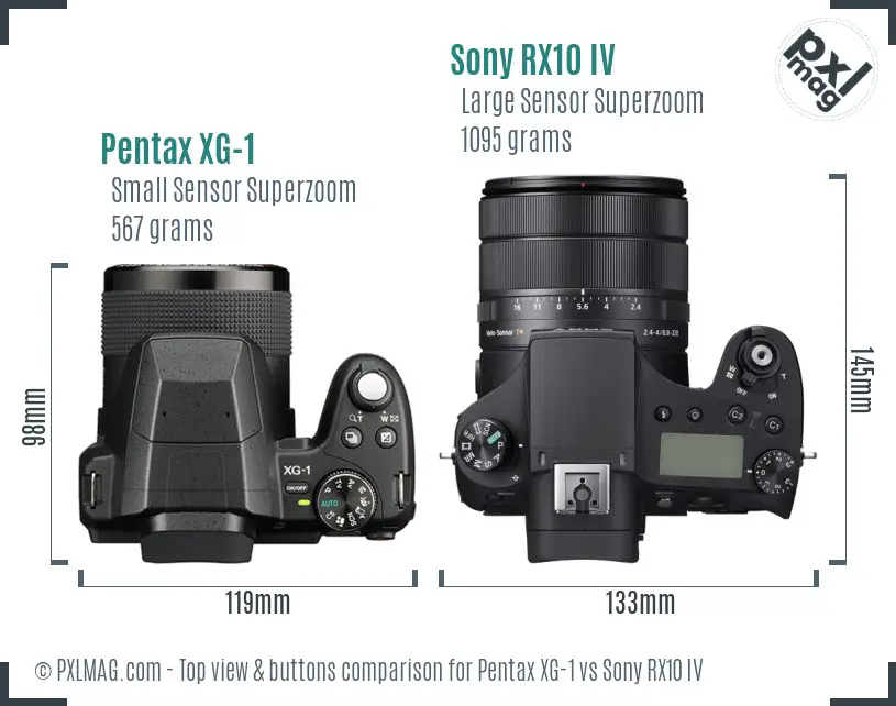 Pentax XG-1 vs Sony RX10 IV top view buttons comparison