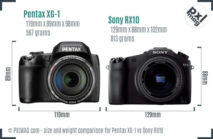 Pentax XG-1 vs Sony RX10 size comparison