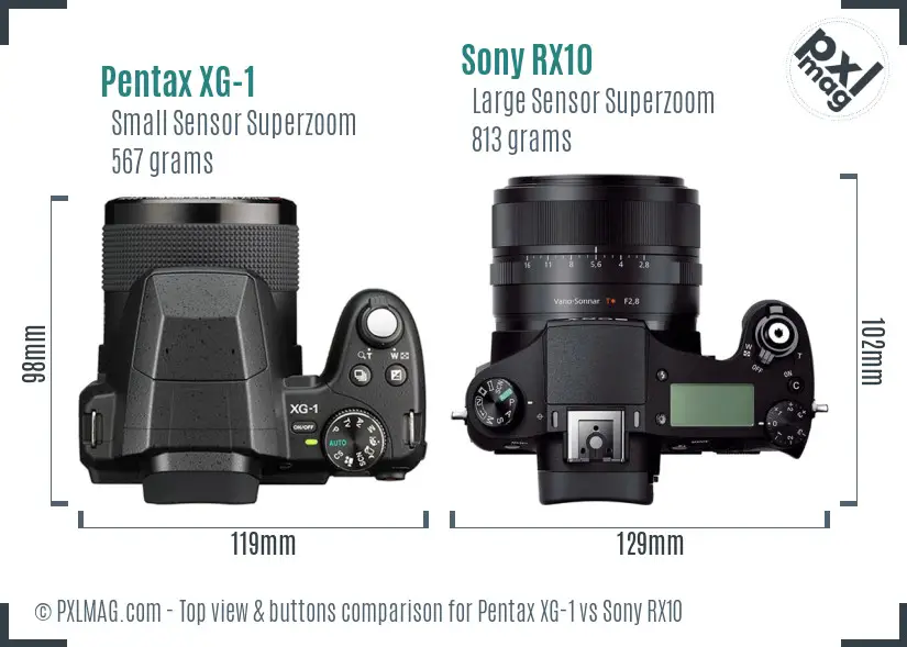 Pentax XG-1 vs Sony RX10 top view buttons comparison