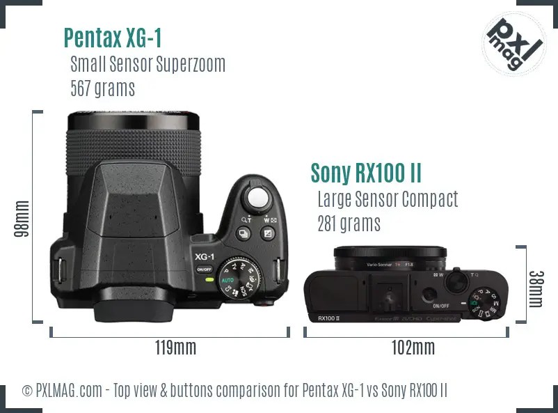 Pentax XG-1 vs Sony RX100 II top view buttons comparison