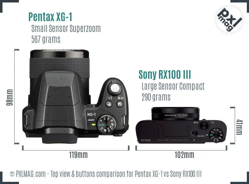 Pentax XG-1 vs Sony RX100 III top view buttons comparison