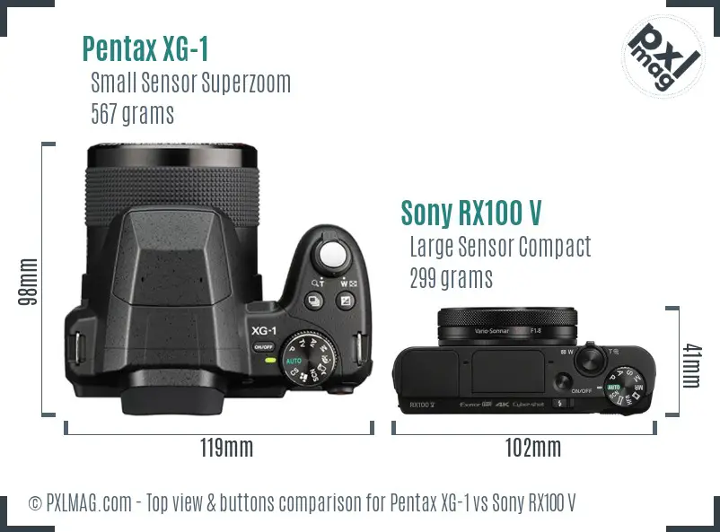 Pentax XG-1 vs Sony RX100 V top view buttons comparison Pentax XG-1 vs Sony RX100 V top view buttons comparison