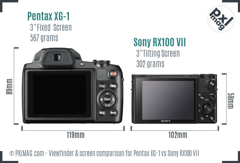 Pentax XG-1 vs Sony RX100 VII Screen and Viewfinder comparison