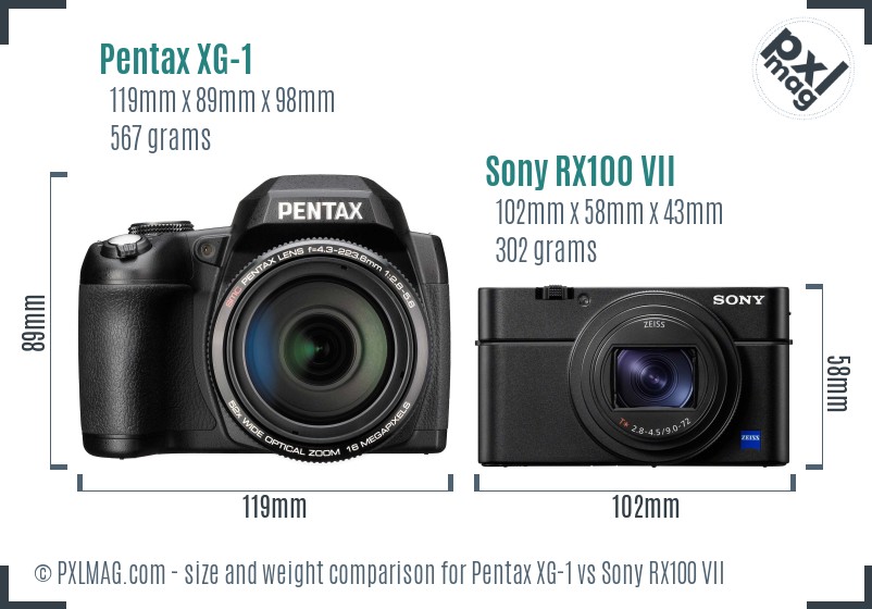 Pentax XG-1 vs Sony RX100 VII size comparison