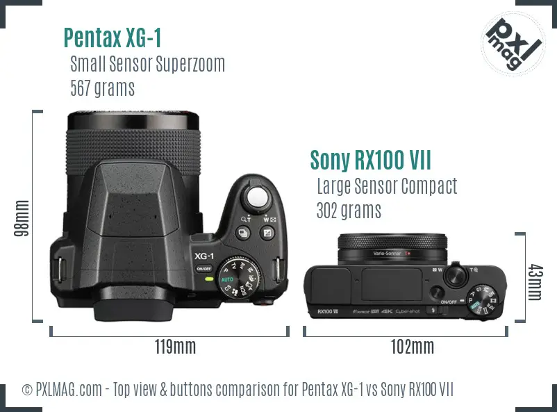 Pentax XG-1 vs Sony RX100 VII top view buttons comparison