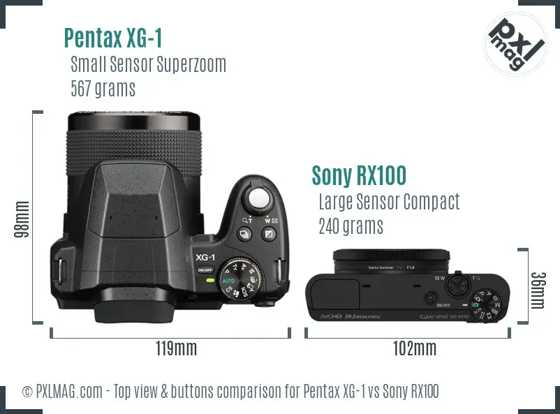 Pentax XG-1 vs Sony RX100 top view buttons comparison