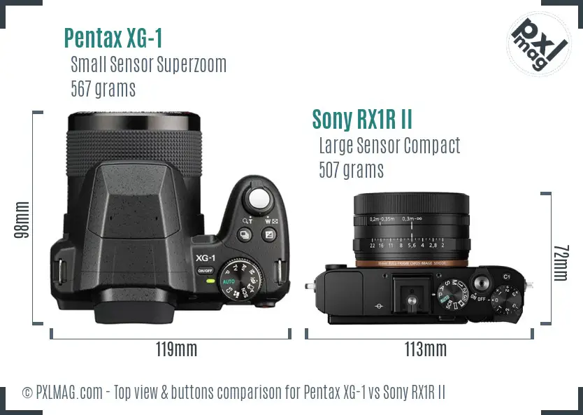 Pentax XG-1 vs Sony RX1R II top view buttons comparison
