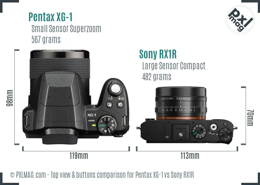 Pentax XG-1 vs Sony RX1R top view buttons comparison