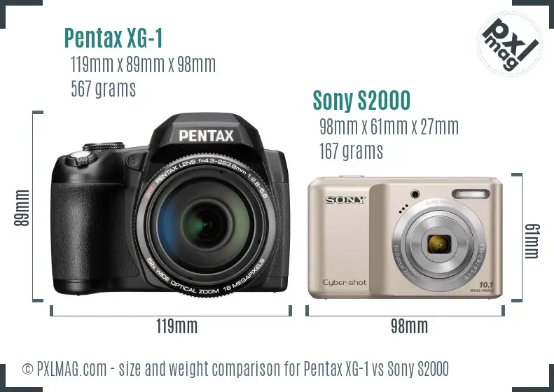 Pentax XG-1 vs Sony S2000 size comparison