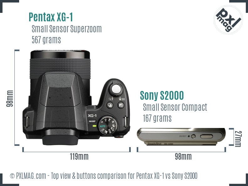 Pentax XG-1 vs Sony S2000 top view buttons comparison
