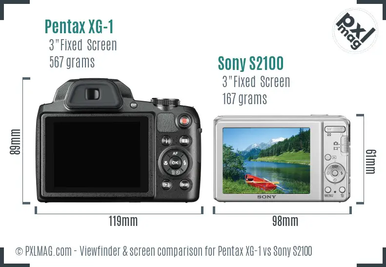 Pentax XG-1 vs Sony S2100 Screen and Viewfinder comparison