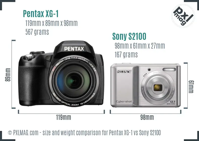 Pentax XG-1 vs Sony S2100 size comparison