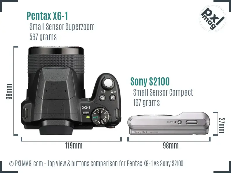 Pentax XG-1 vs Sony S2100 top view buttons comparison