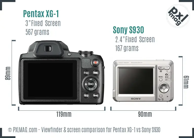 Pentax XG-1 vs Sony S930 Screen and Viewfinder comparison
